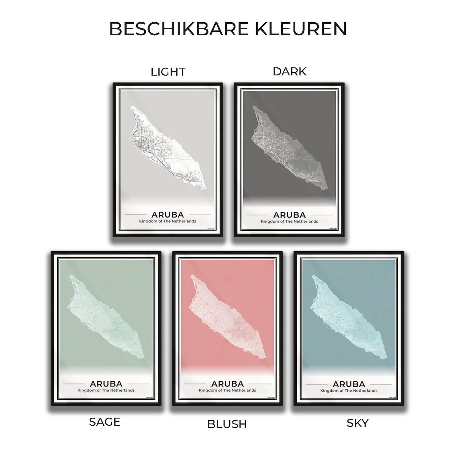 Aruba Eilandkaart Poster voor Woonkamer in 5 Kleuren Algemeen