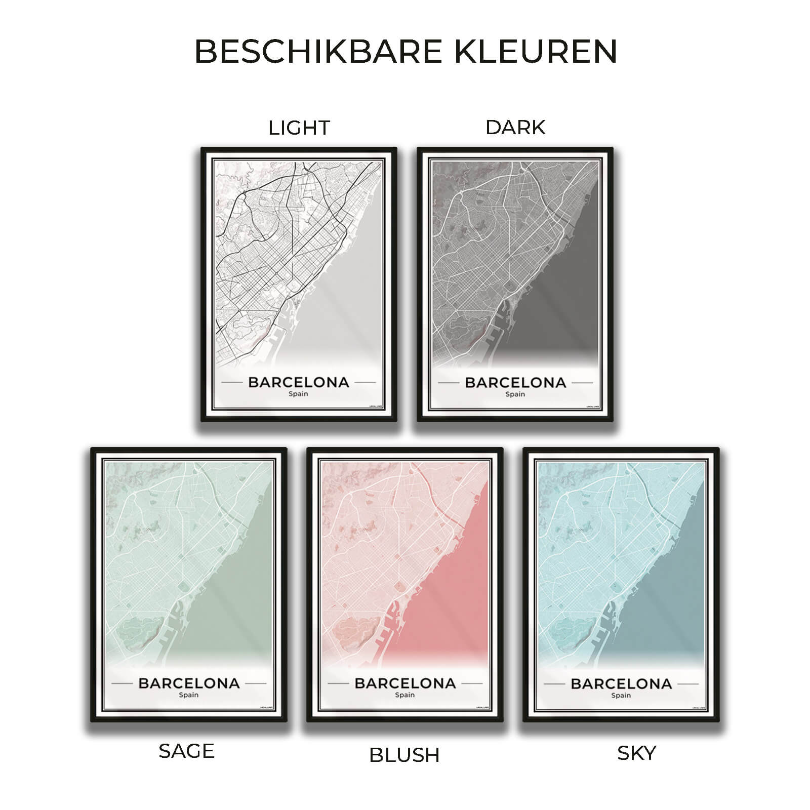 Poster Barcelona Plattegrond als Wanddecoratie in 5 kleuren verkrijgbaar Algemeen