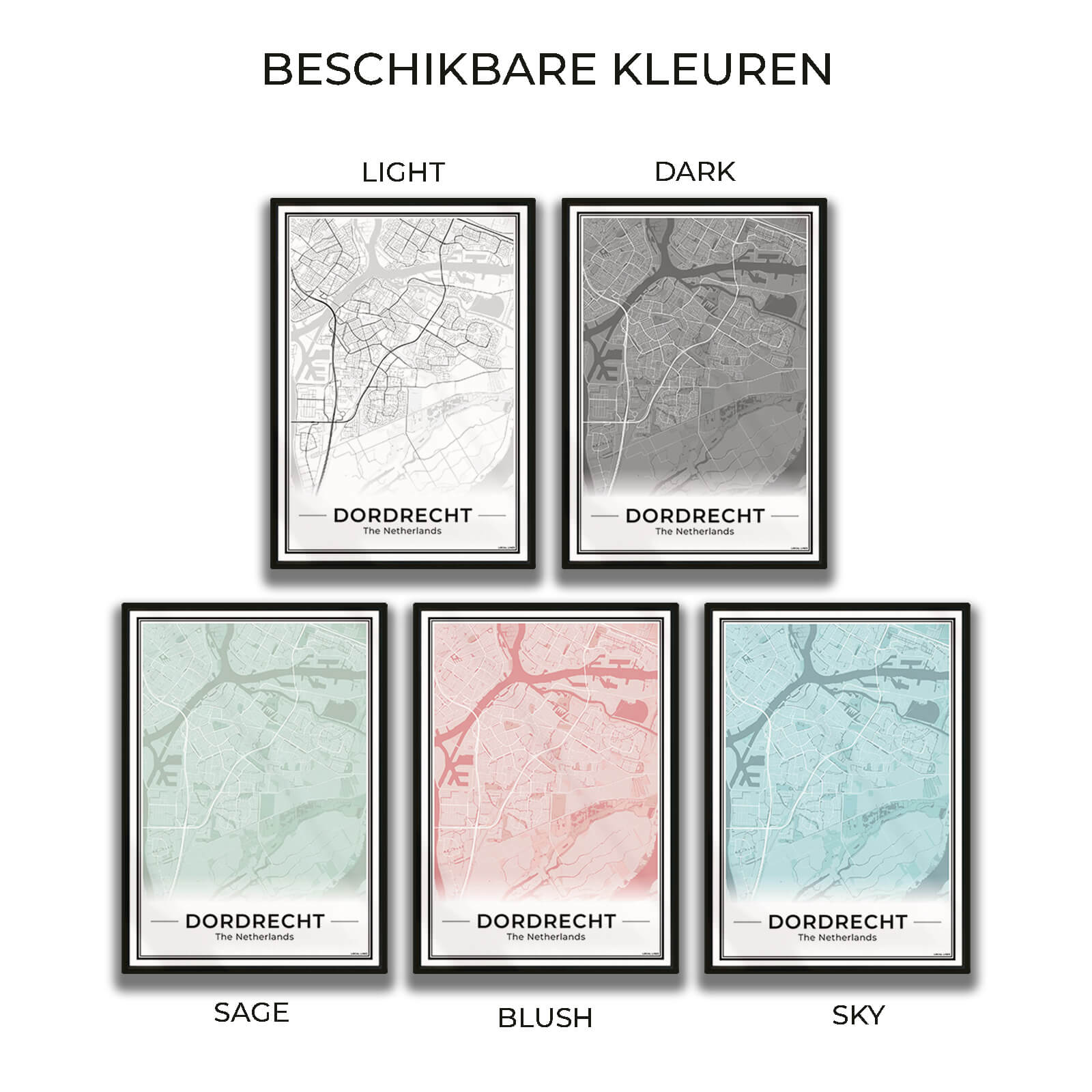 Stadsplattegrond Dordrecht Poster voor Wanddecoratie in 5 kleuren Algemeen