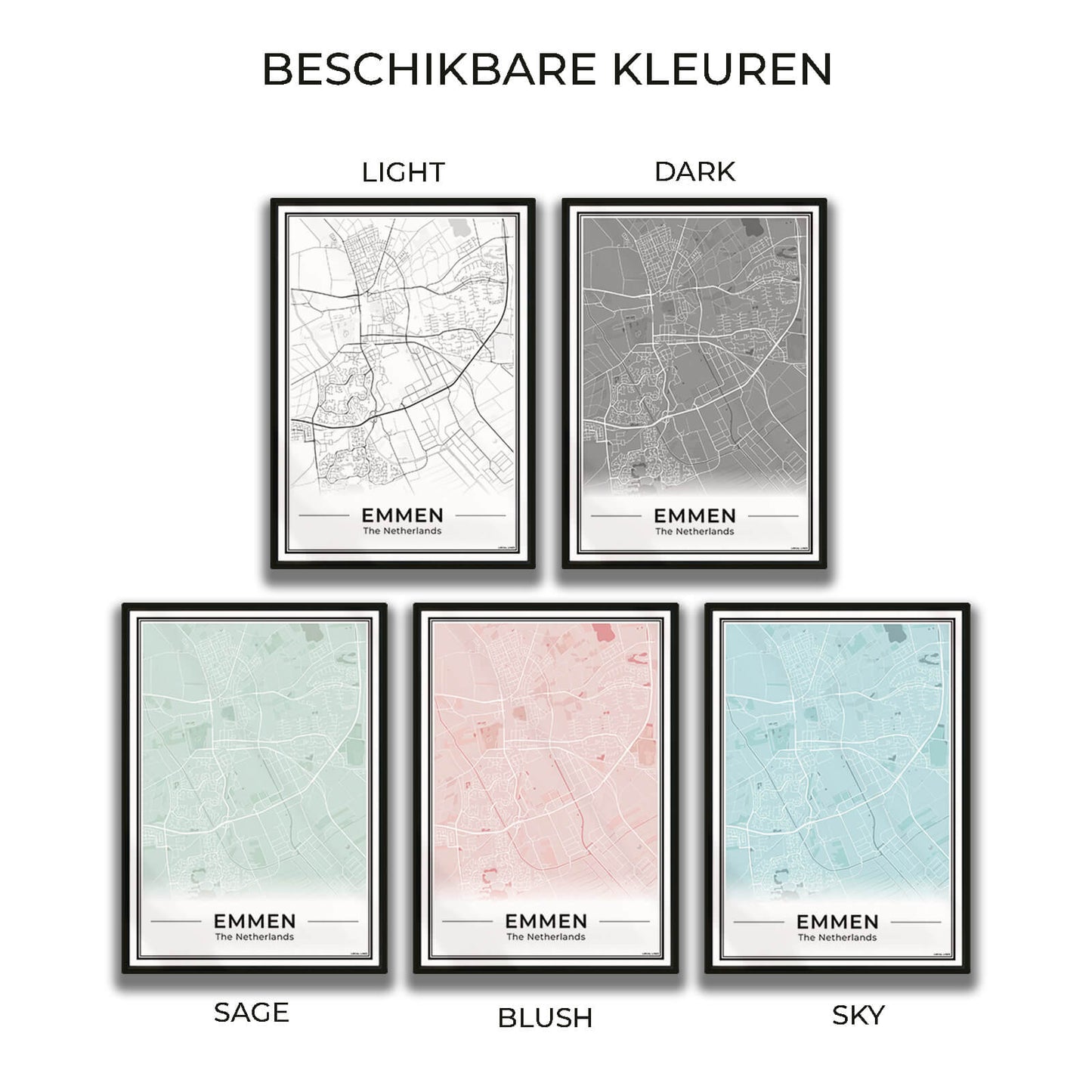 Kaart Plattegrond Emmen Poster voor Wanddecoratie in 5 kleuren verkrijgbaar Algemeen