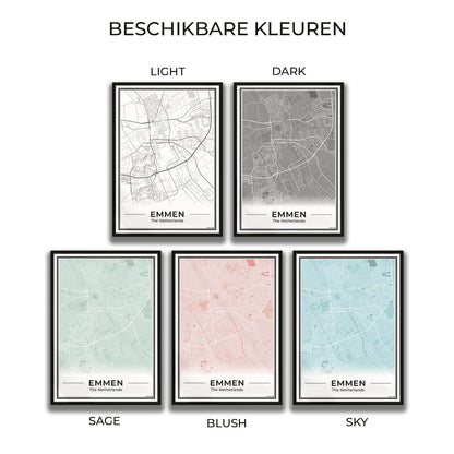 Kaart Plattegrond Emmen Poster voor Wanddecoratie in 5 kleuren verkrijgbaar Algemeen