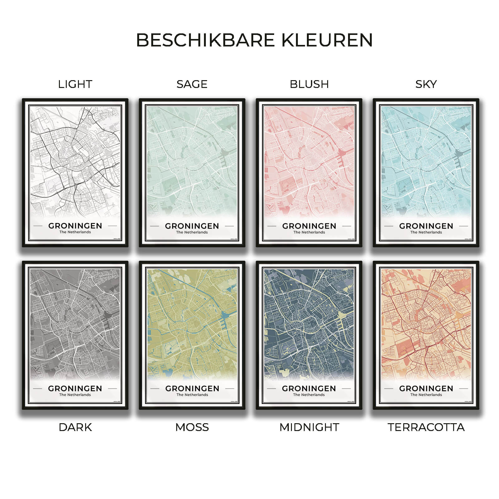 Kaarten Groningen beschikbaar in 8 kleuren Algemeen