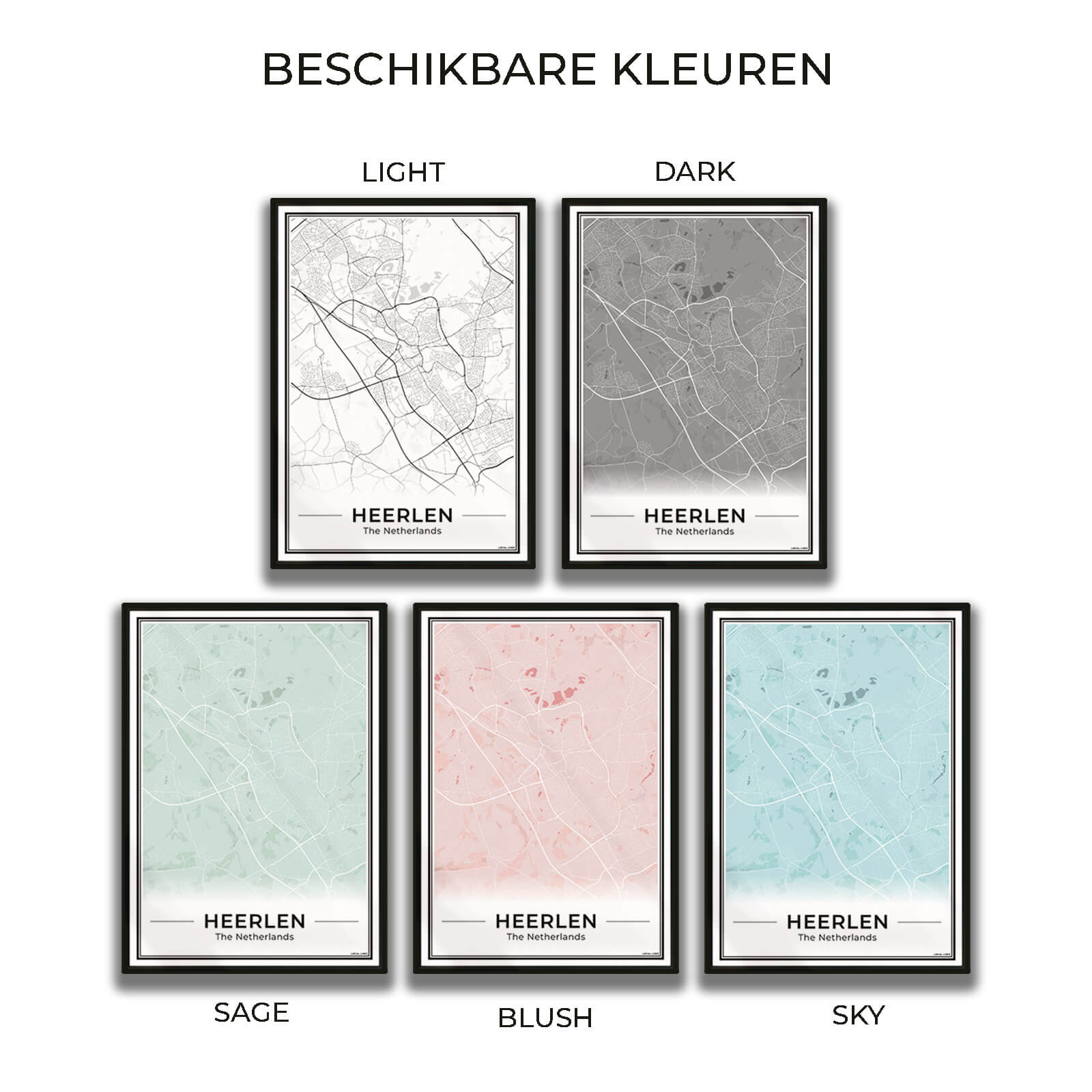 Kaart Plattegrond Heerlen Poster voor Wanddecoratie in 5 Kleuren Algemeen