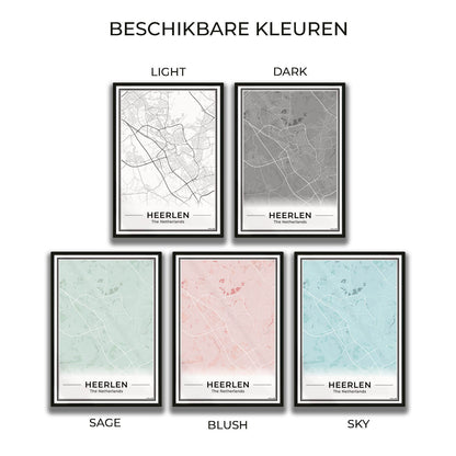 Kaart Plattegrond Heerlen Poster voor Wanddecoratie in 5 Kleuren Algemeen