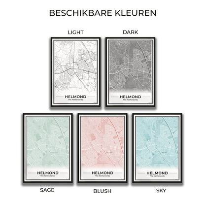 Stadskaart Helmond Plattegrond Poster voor Wanddecoratie in 5 kleuren beschikbaar Algemeen