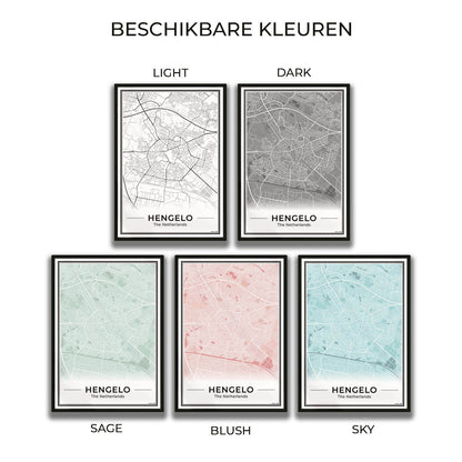 Stadskaart Hengelo Plattegrond Poster voor Wanddecoratie in 5 Kleuren Beschikbaar Algemeen