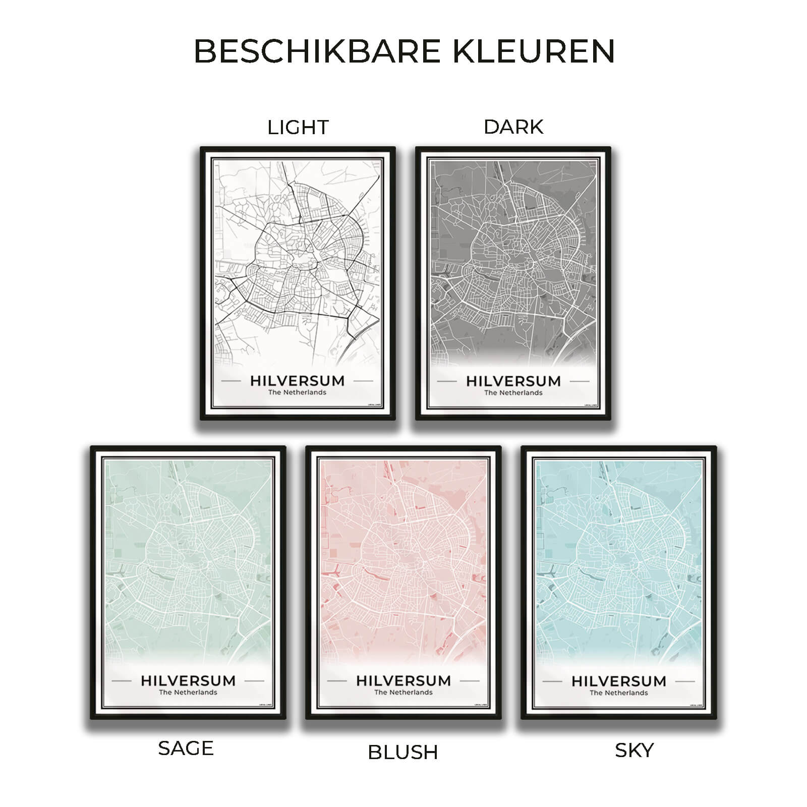 Stadskaart Hilversum Plattegrond voor Woonkamer in 5 kleuren Algemeen