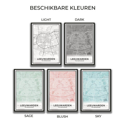 Stadskaart Leeuwarden Plattegrond voor Woonkamer in 5 Kleuren Algemeen