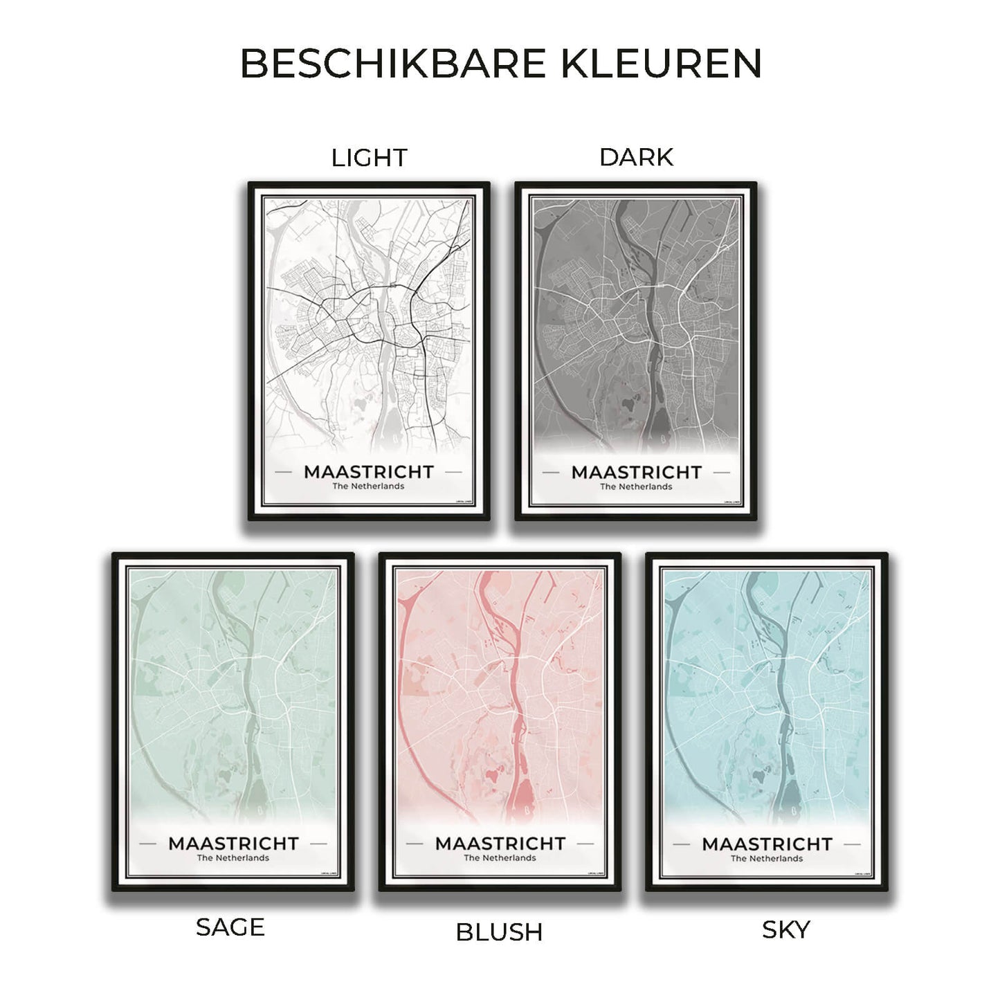 Plattegrond Maastricht Poster voor Woonkamer in 5 Kleuren Algemeen