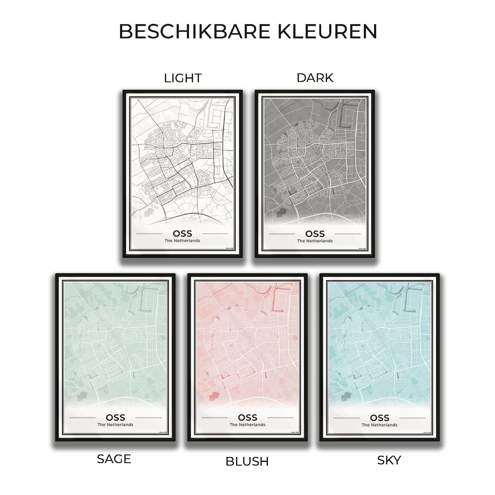 Plattegrond Oss Poster voor Woonkamer in 5 Kleuren Algemeen