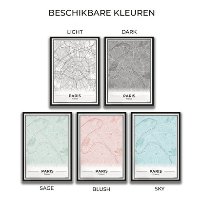 Parijs Stadskaart als Wanddecoratie voor Interieur in 5 Kleuren te verkrijgen Algemeen