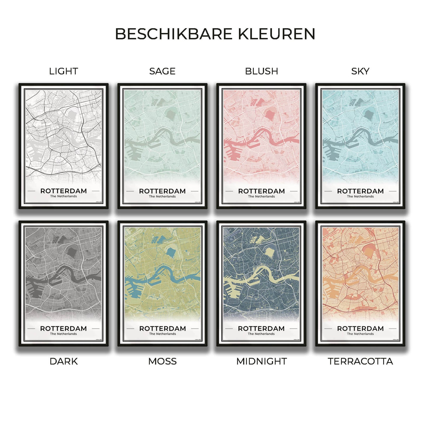 Algemeen Stadskaart Beschikbare kleuren van posters