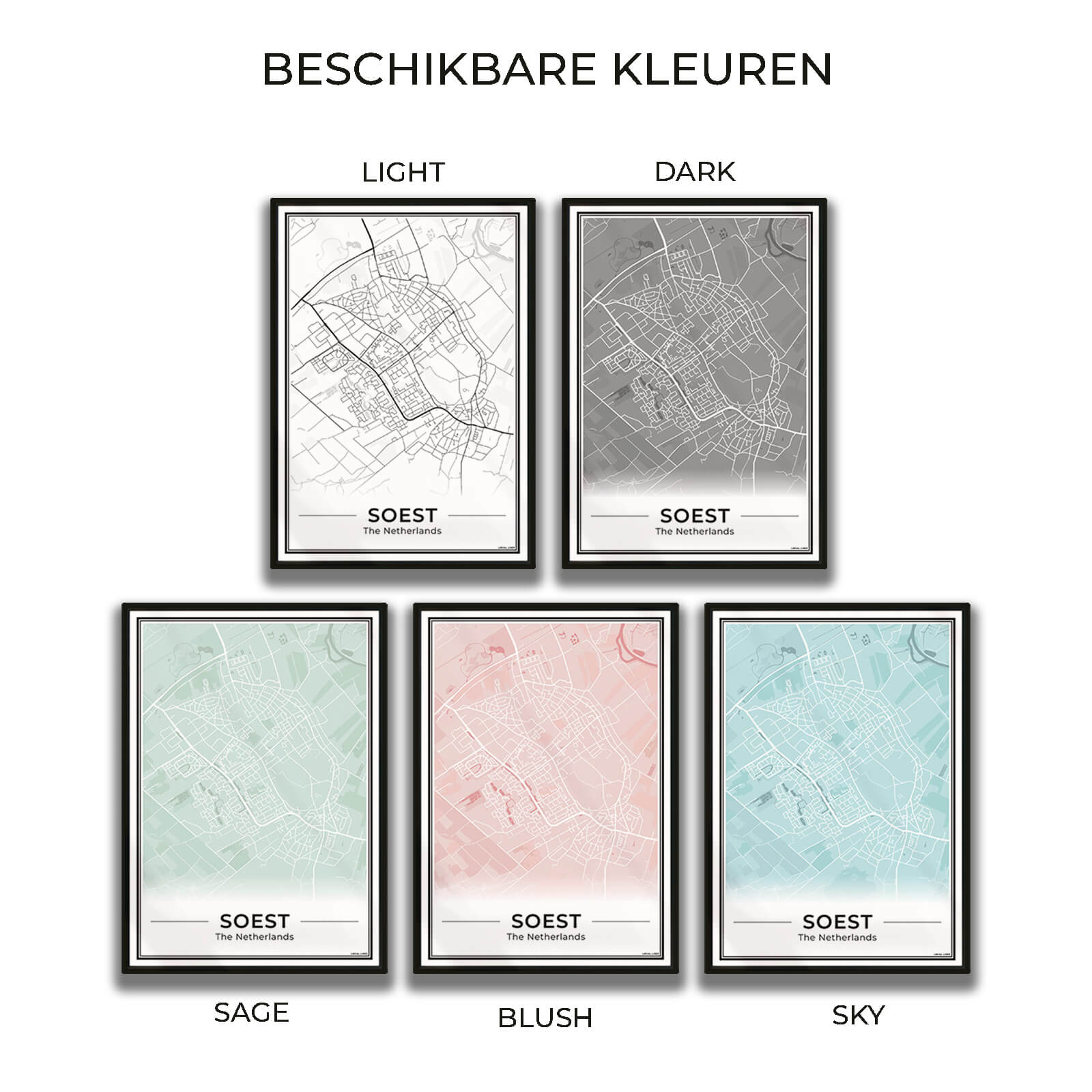 Plattegrond Soest Poster voor Woonkamer in 5 Kleuren Algemeen