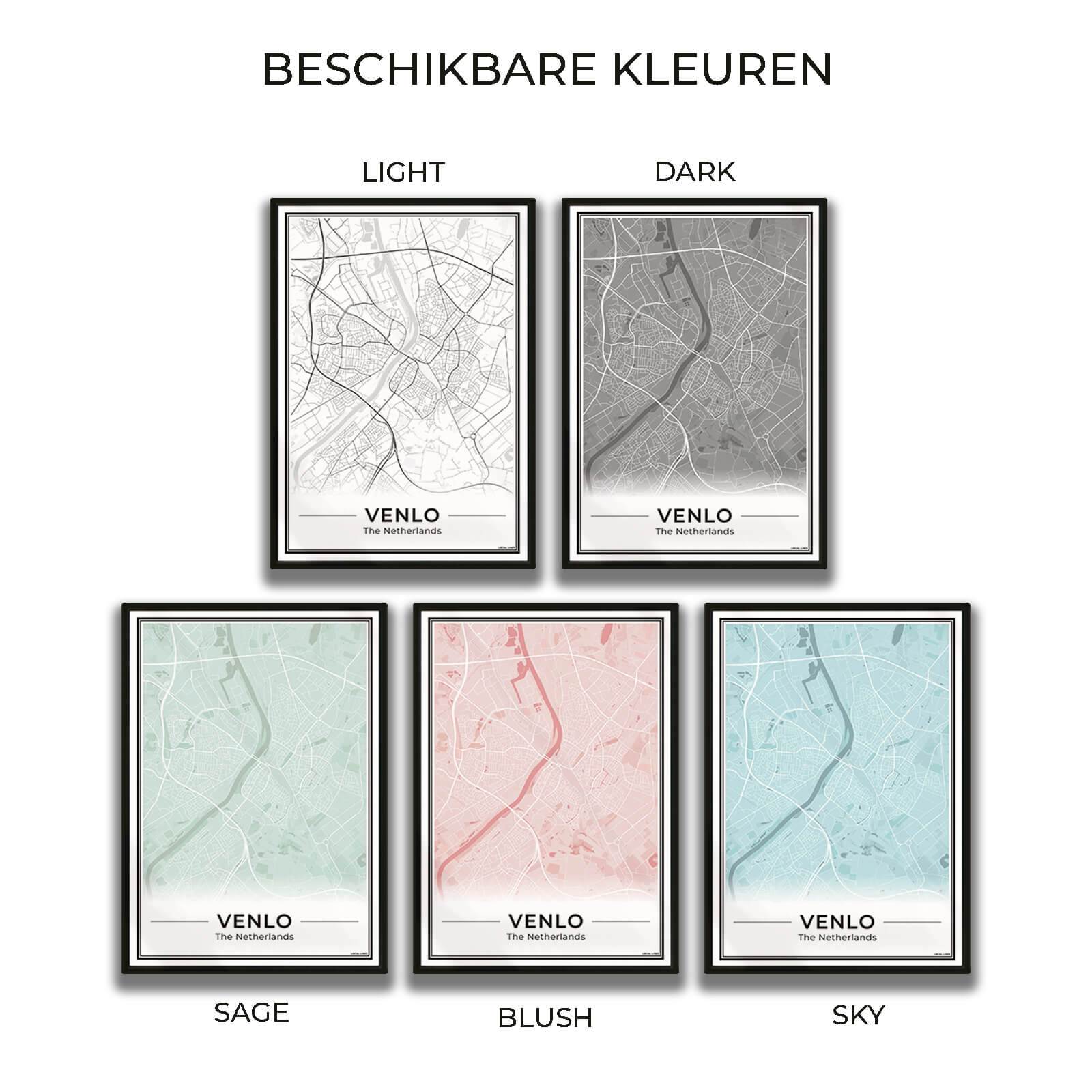 Plattegrond Venlo Poster voor Woonkamer in 5 Kleuren Algemeen