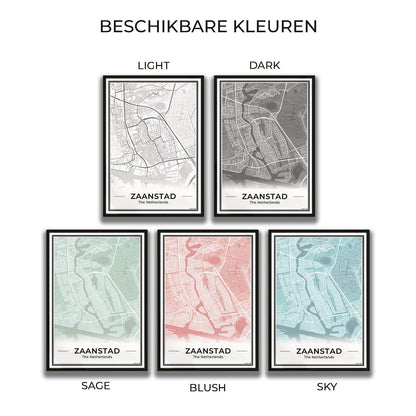 Stadskaart Zaanstad Wanddecoratie in 5 Kleuren Algemeen