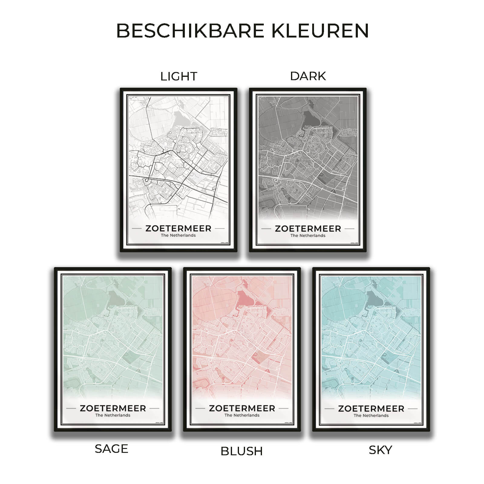 Zoetermeer Plattegrond Poster voor Woonkamer in 5 Kleuren Algemeen