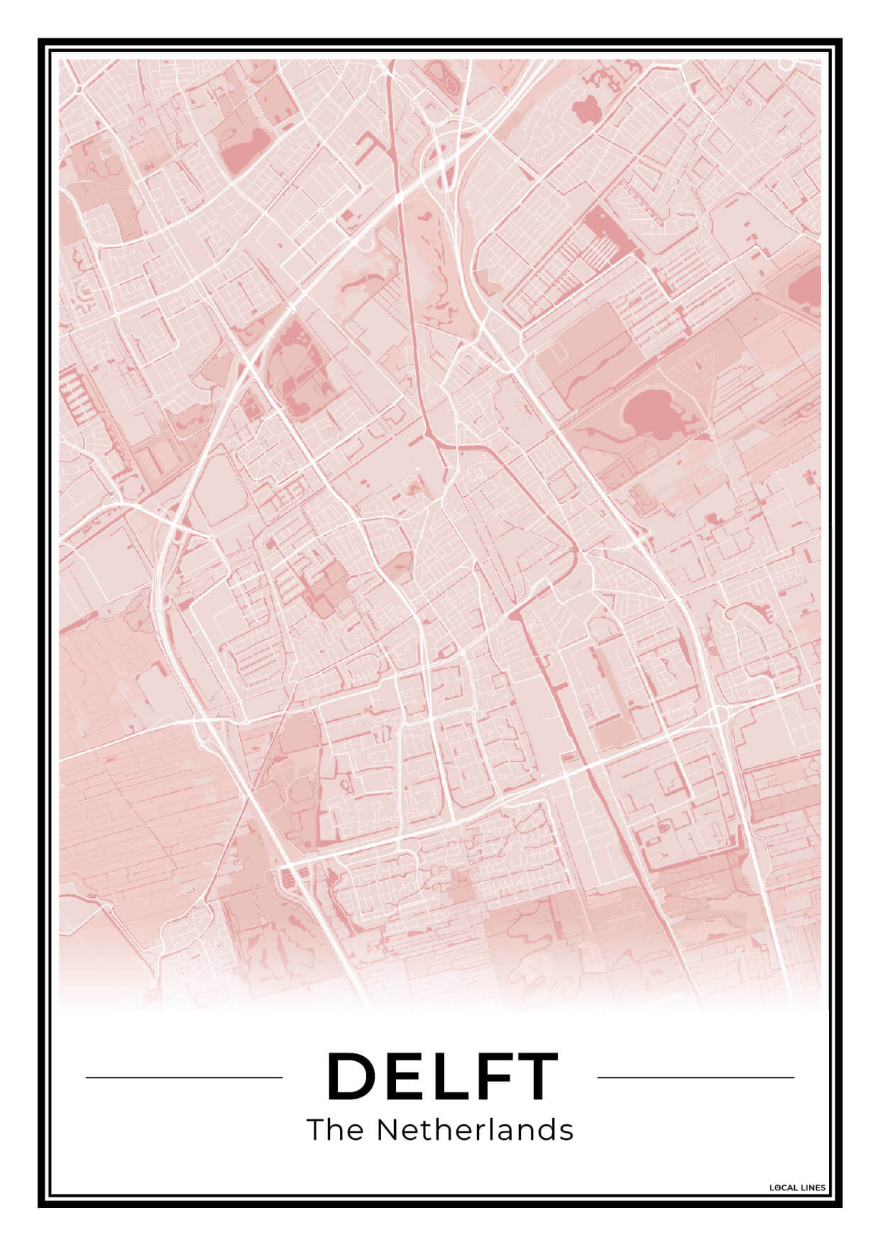 Stadskaart Delft Poster voor Wanddecoratie Blush