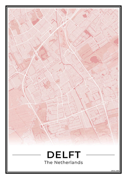 Stadskaart Delft Poster voor Wanddecoratie Blush
