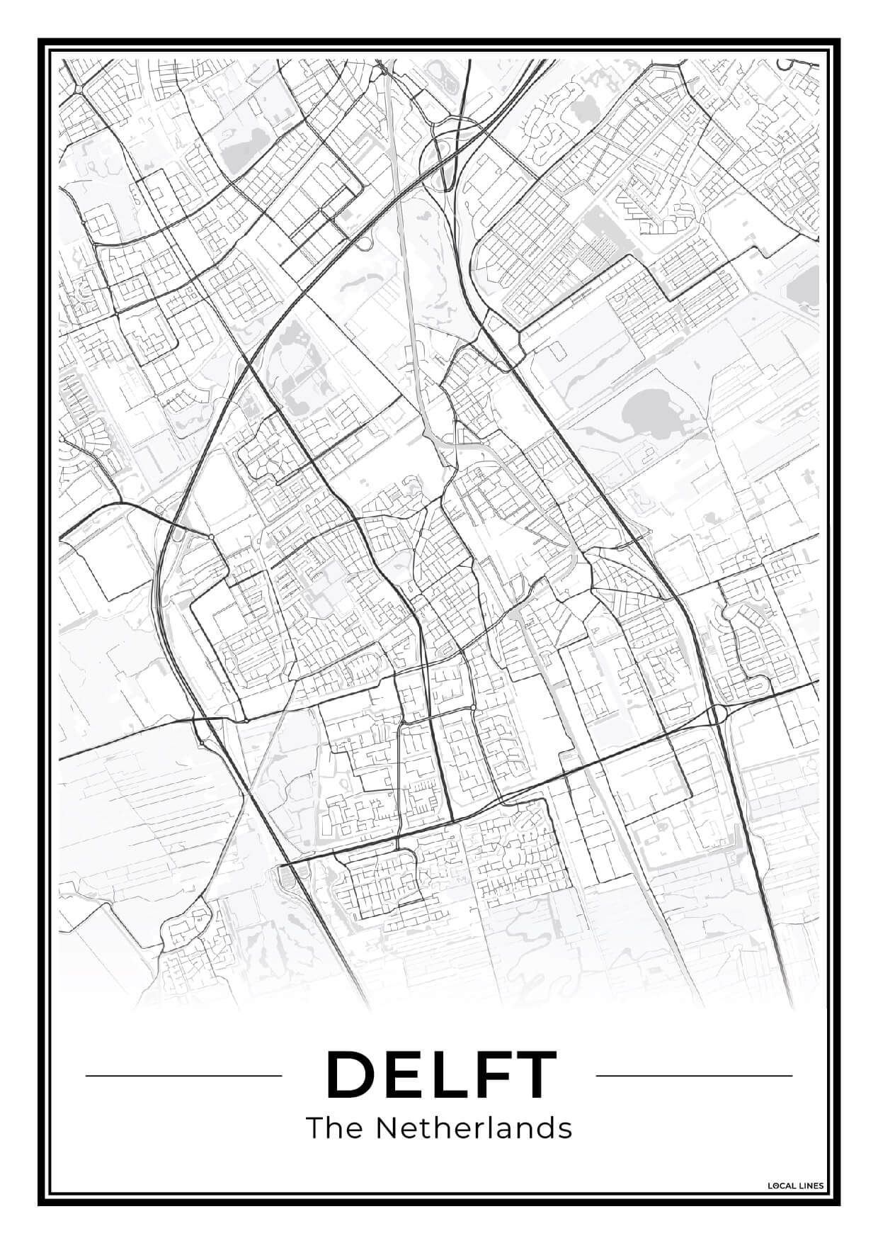 Stadskaart Delft Poster voor Wanddecoratie Light