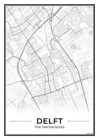 Stadskaart Delft Poster voor Wanddecoratie Light