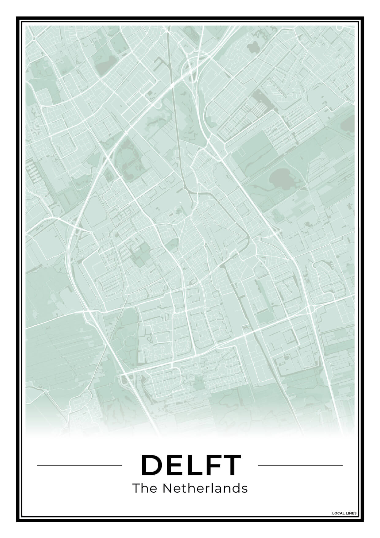 Stadskaart Delft Poster voor Wanddecoratie Sage