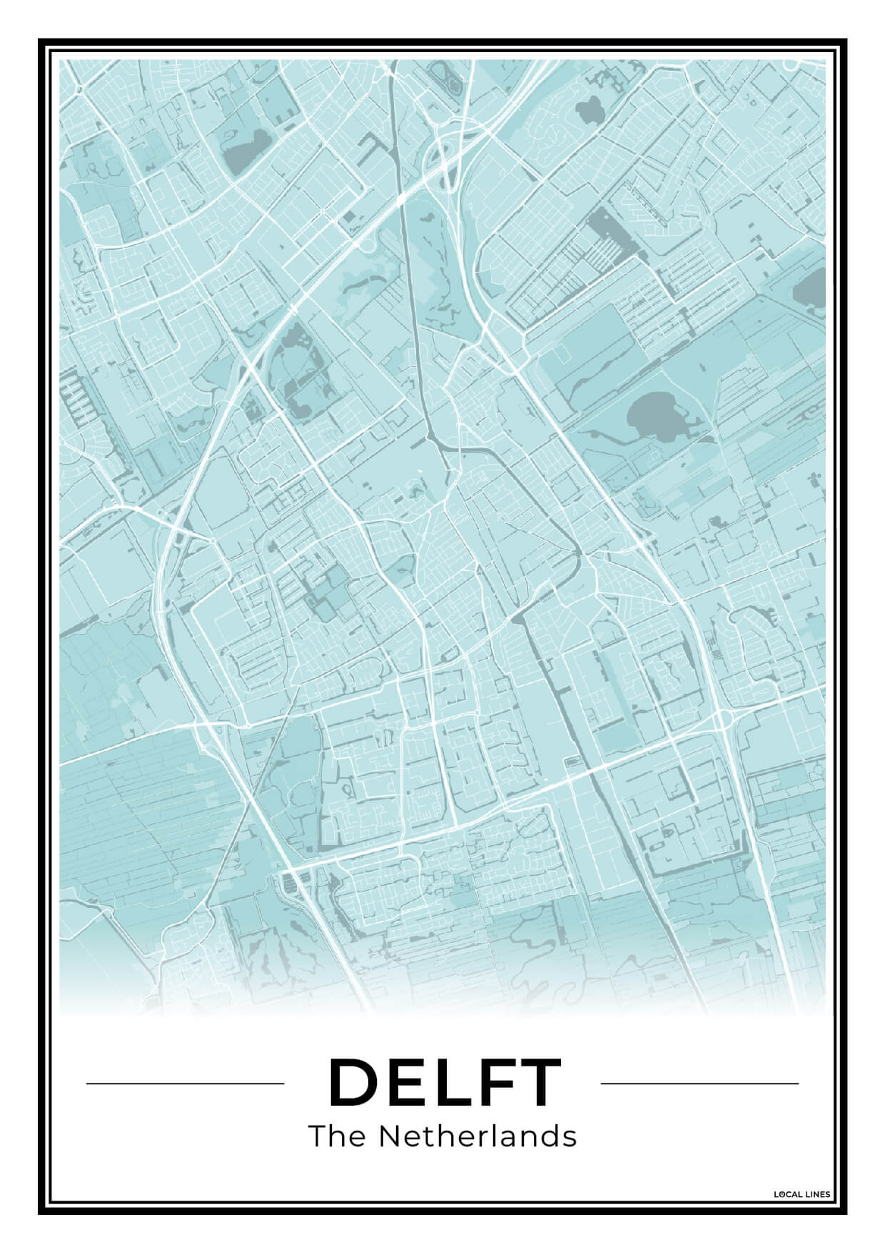 Stadskaart Delft Poster voor Wanddecoratie Sky
