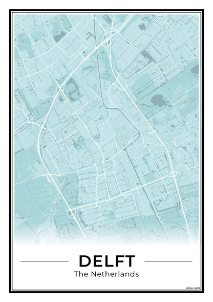 Stadskaart Delft Poster voor Wanddecoratie Sky