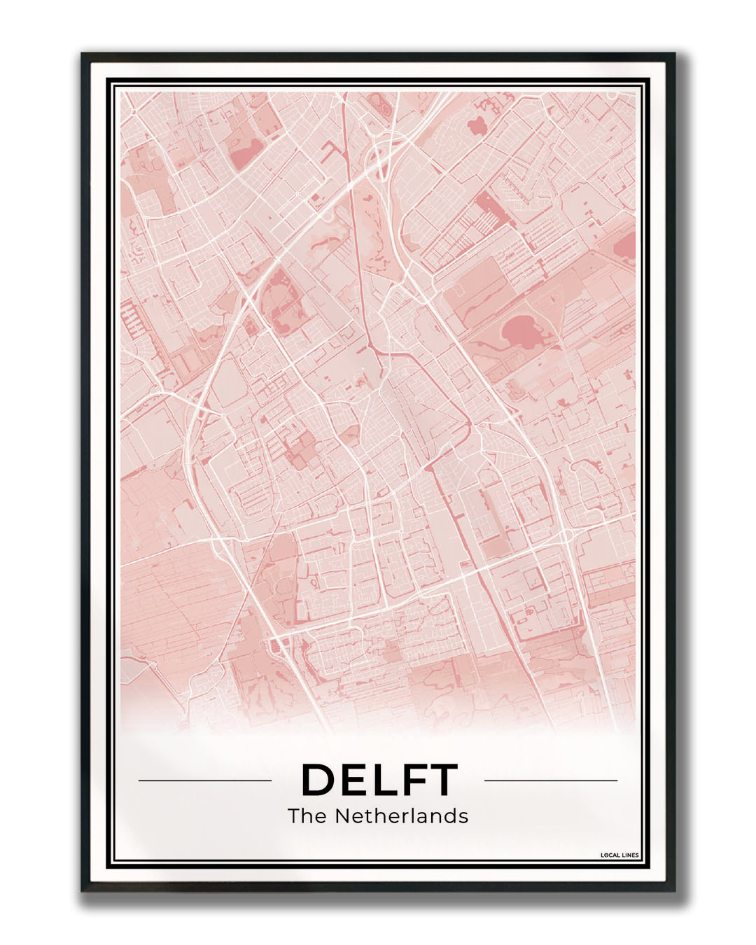 Stadskaart Delft Poster voor Wanddecoratie Ingelijst Blush