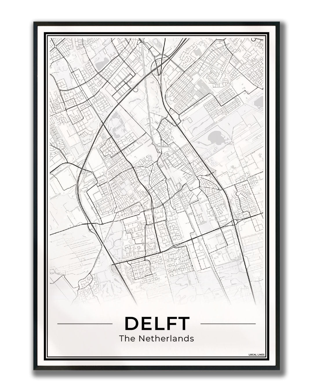 Stadskaart Delft Poster voor Wanddecoratie Ingelijst Light