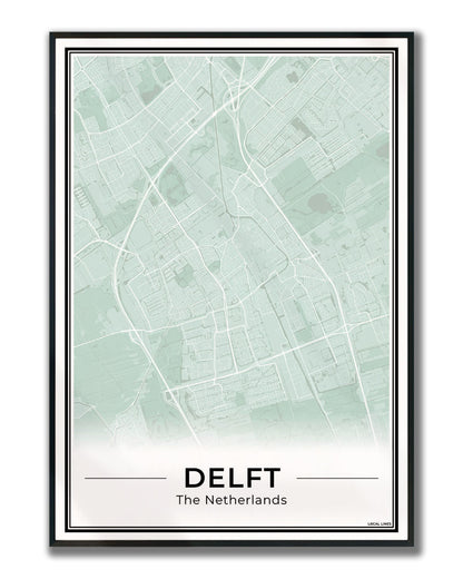 Stadskaart Delft Poster voor Wanddecoratie Ingelijst Sage