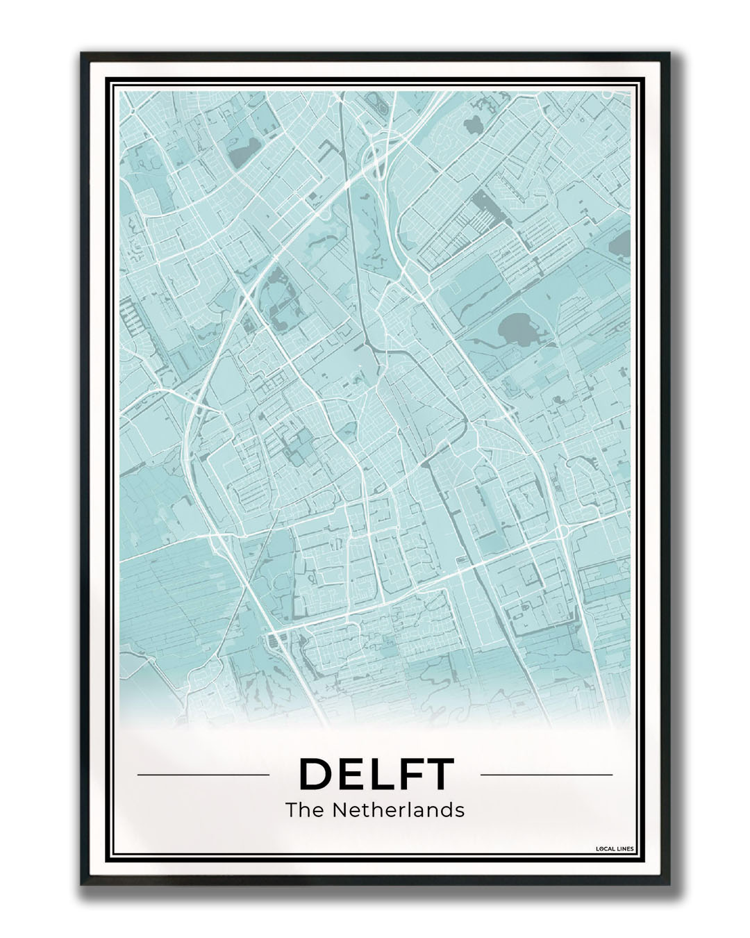 Stadskaart Delft Poster voor Wanddecoratie Ingelijst Sky