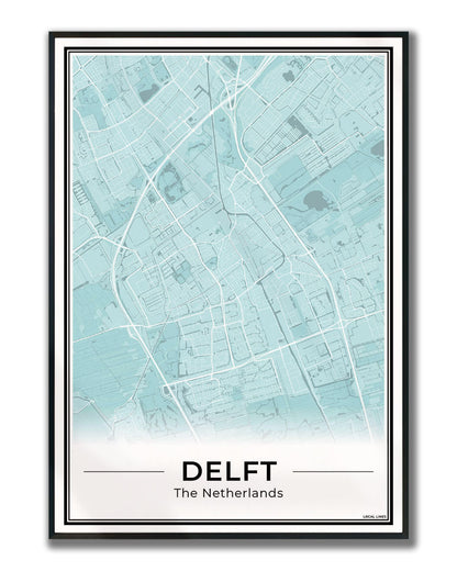 Stadskaart Delft Poster voor Wanddecoratie Ingelijst Sky