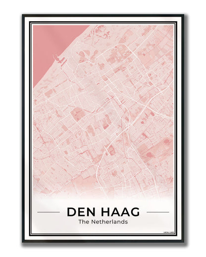 Plattegrond Den Haag Blush ingelijst