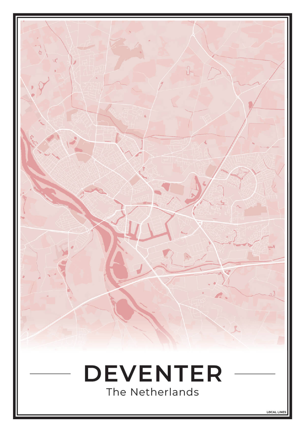 Stadskaart Deventer Poster voor Wanddecoratie Blush