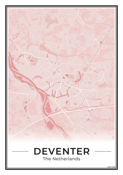 Stadskaart Deventer Poster voor Wanddecoratie Blush