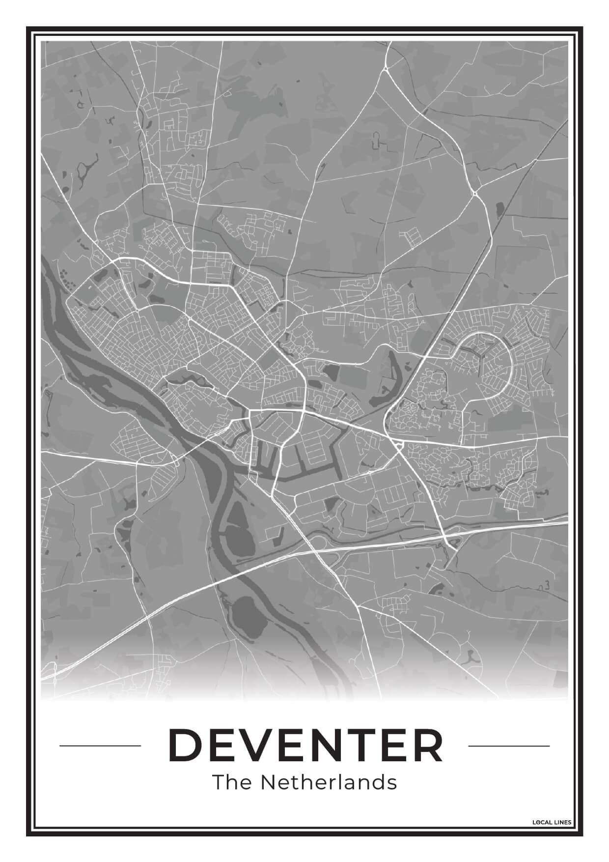 Stadskaart Deventer Poster voor Wanddecoratie Dark