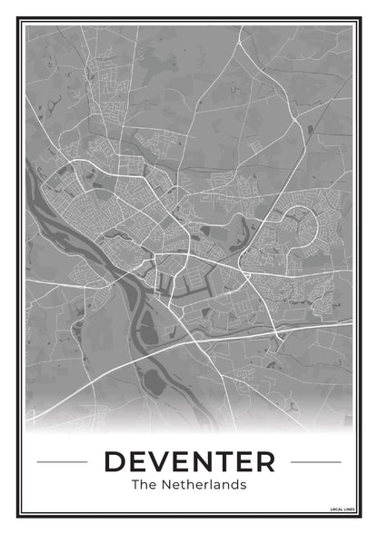 Stadskaart Deventer Poster voor Wanddecoratie Dark