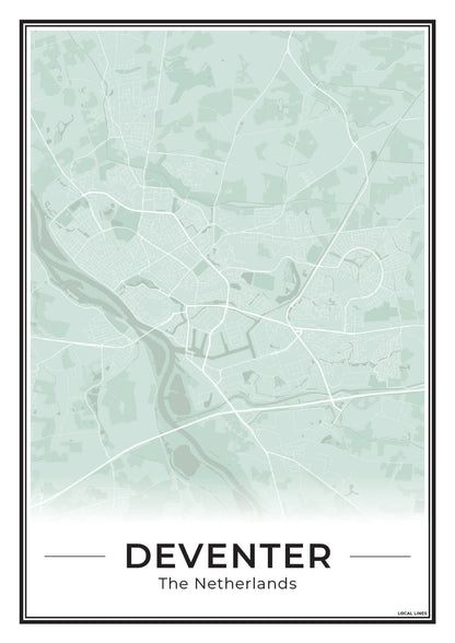 Stadskaart Deventer Poster voor Wanddecoratie Sage