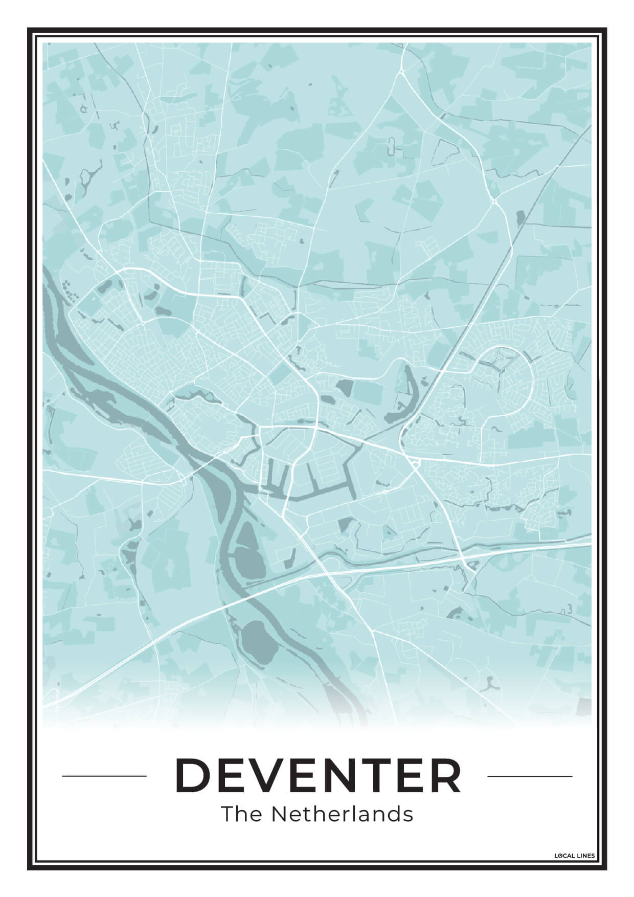 Stadskaart Deventer Poster voor Wanddecoratie Sky