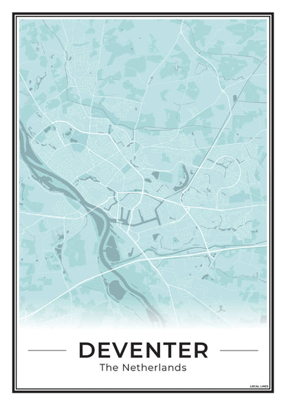 Stadskaart Deventer Poster voor Wanddecoratie Sky