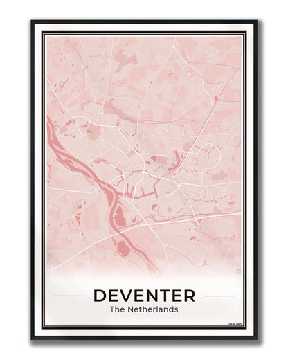 Stadskaart Deventer Poster voor Wanddecoratie Ingelijst Blush