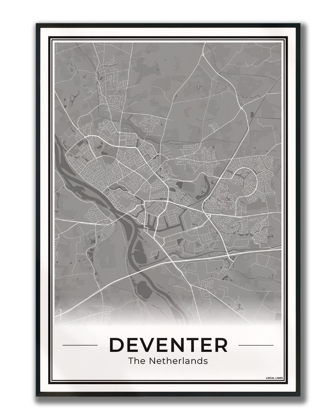 Stadskaart Deventer Poster voor Wanddecoratie Ingelijst Dark