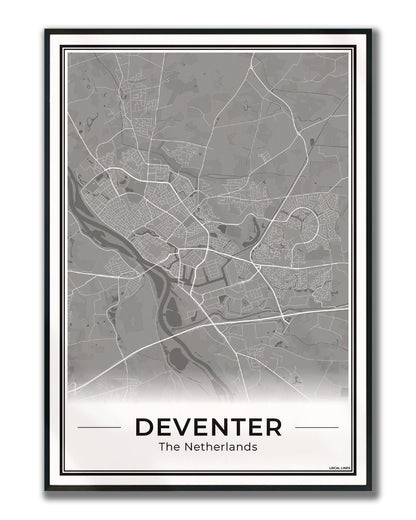 Stadskaart Deventer Poster voor Wanddecoratie Ingelijst Dark