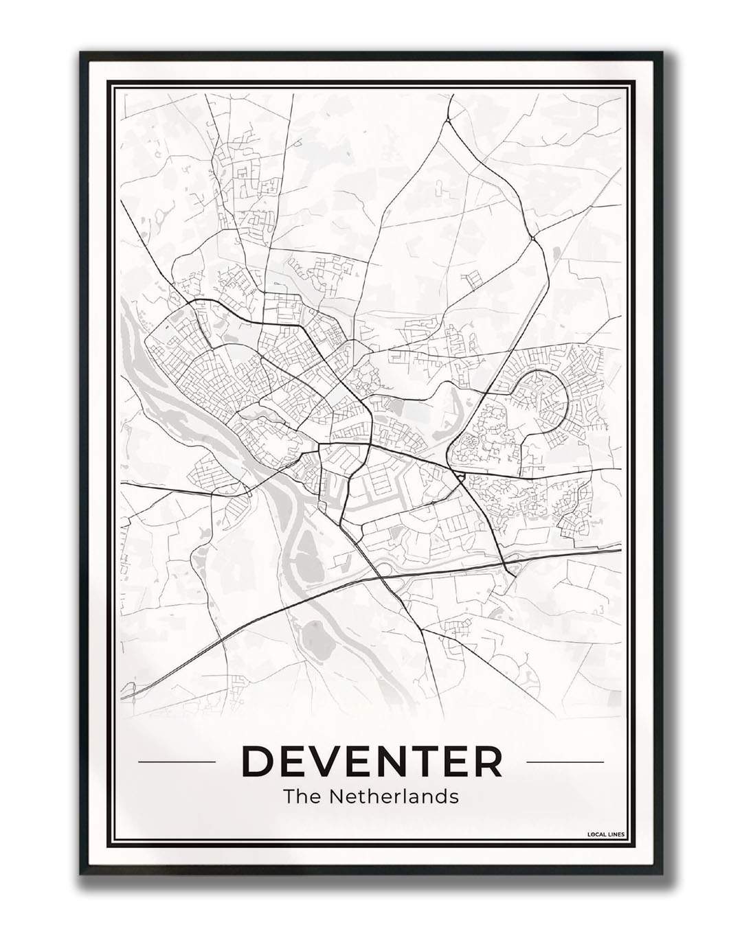 Stadskaart Deventer Poster voor Wanddecoratie Ingelijst Light