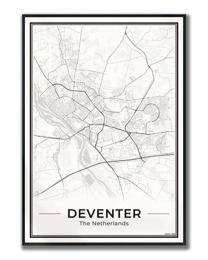 Stadskaart Deventer Poster voor Wanddecoratie Ingelijst Light