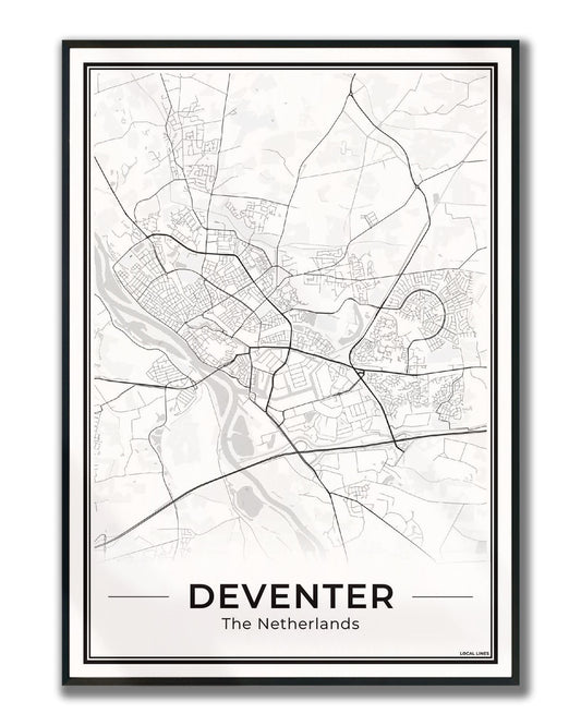 Stadskaart Deventer Poster voor Wanddecoratie Ingelijst Light