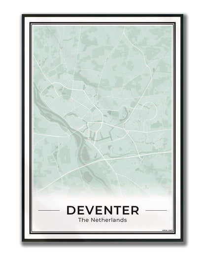 Stadskaart Deventer Poster voor Wanddecoratie Ingelijst Sage