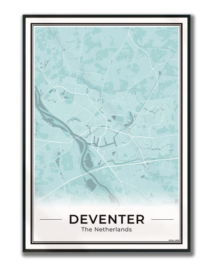 Stadskaart Deventer Poster voor Wanddecoratie Ingelijst Sky