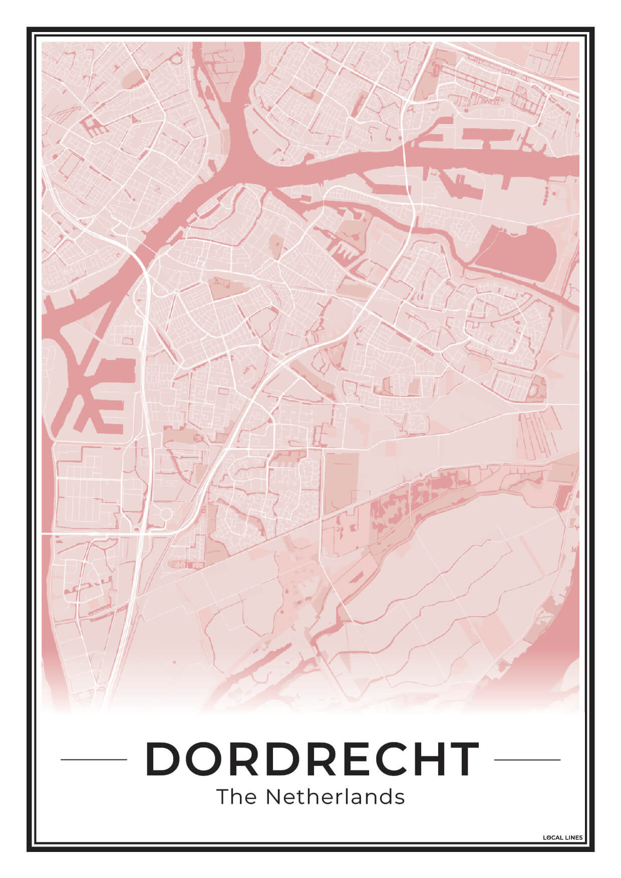 Stadsplattegrond Dordrecht Poster voor Wanddecoratie Blush