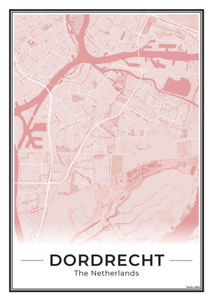 Stadsplattegrond Dordrecht Poster voor Wanddecoratie Blush